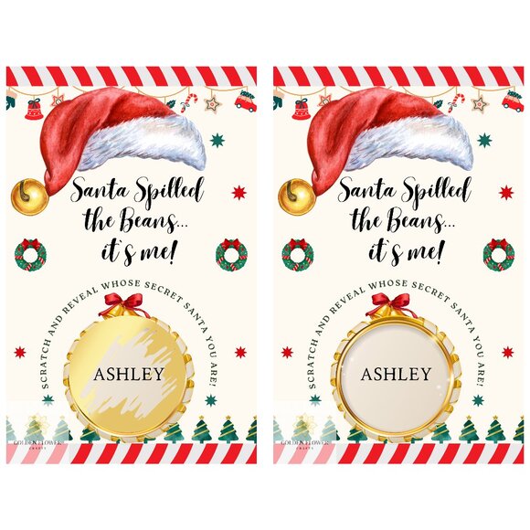 Personalized Secret Santa Scratch-Off Reveal Card with Stickers Set of 10 - Picture 1 of 1